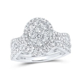 10kt White Gold Round Diamond Oval-shape Bridal Wedding Ring Band Set 1 Cttw