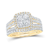 10kt Yellow Gold Round Diamond Square Bridal Wedding Ring Band Set 1-5/8 Cttw