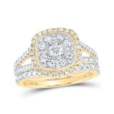 10kt Yellow Gold Round Diamond Halo Bridal Wedding Ring Band Set 1-1/5 Cttw