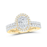 10kt Yellow Gold Round Diamond Oval Bridal Wedding Ring Band Set 1 Cttw