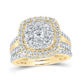 10kt Yellow Gold Round Diamond Cluster Bridal Wedding Ring Band Set 1-7/8 Cttw
