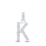 10kt White Gold Womens Round Diamond K Initial Letter Pendant 1/10 Cttw