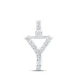 10kt White Gold Womens Round Diamond Y Initial Letter Pendant 1/12 Cttw