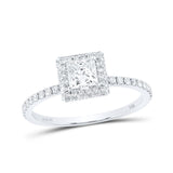 14kt White Gold Princess Diamond Halo Bridal Wedding Engagement Ring 7/8 Cttw