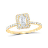 14kt Yellow Gold Emerald Diamond Halo Bridal Wedding Ring Band Set 7/8 Cttw