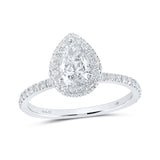 14kt White Gold Pear Diamond Halo Bridal Wedding Engagement Ring 1-5/8 Cttw