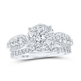 10kt White Gold Round Diamond Halo Bridal Wedding Ring Band Set 1-3/4 Cttw