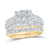 10kt Yellow Gold Round Diamond Square Bridal Wedding Ring Band Set 2 Cttw