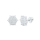 10kt White Gold Womens Round Diamond Hexagon Cluster Earrings 7/8 Cttw
