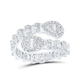 10kt White Gold Womens Round Diamond Pear Cuff Band Ring 1 Cttw