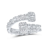 10kt White Gold Womens Baguette Diamond Square Cuff Band Ring 1 Cttw