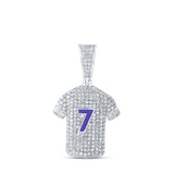 Sterling Silver Mens Baguette Diamond Number 7 Jersey Charm Pendant 1-1/4 Cttw