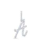 10kt White Gold Womens Round Diamond A Initial Letter Pendant 1/6 Cttw