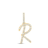 10kt Yellow Gold Womens Round Diamond R Initial Letter Pendant 1/8 Cttw