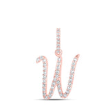 10kt Rose Gold Womens Round Diamond W Initial Letter Pendant 1/6 Cttw