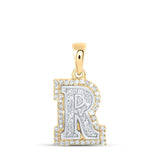 10kt Two-tone Gold Womens Round Diamond R Initial Letter Pendant 1/5 Cttw