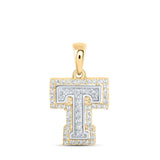 10kt Two-tone Gold Womens Round Diamond T Initial Letter Pendant 1/5 Cttw