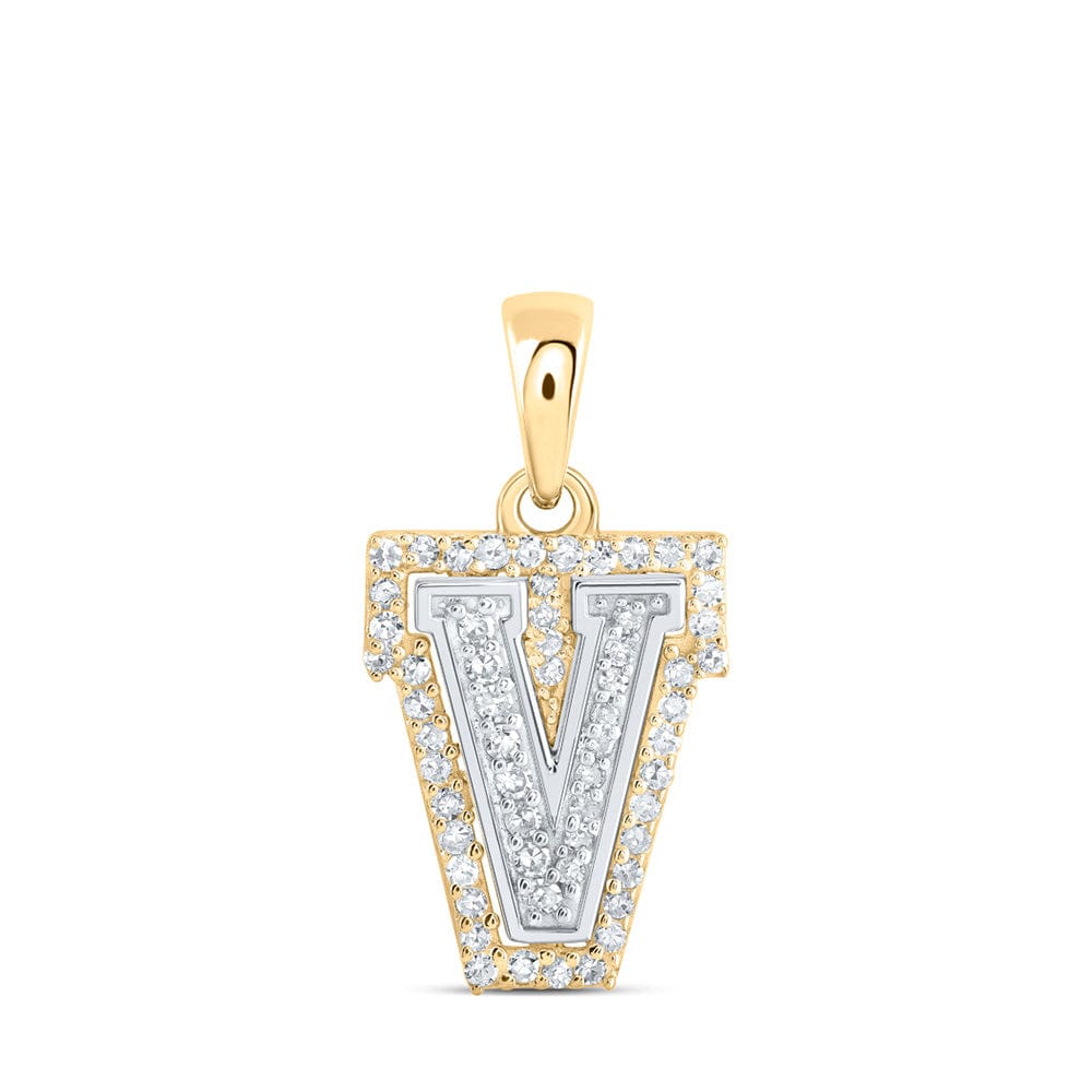 10kt Two-tone Gold Womens Round Diamond V Initial Letter Pendant 1/6 Cttw