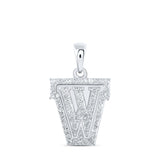 10kt White Gold Womens Round Diamond W Initial Letter Pendant 1/5 Cttw