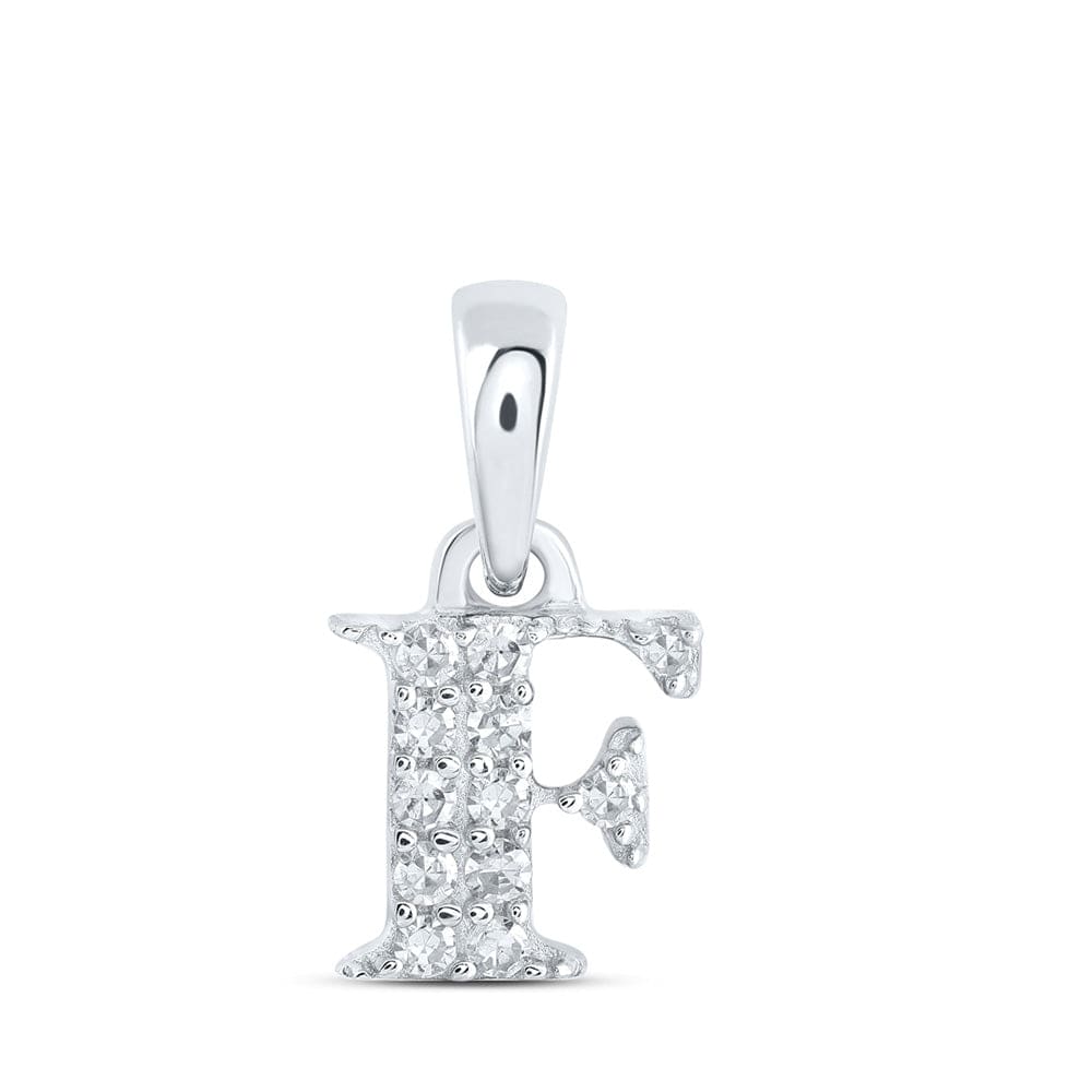 10kt White Gold Womens Round Diamond F Initial Letter Pendant 1/20 Cttw