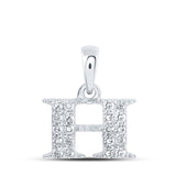 10kt White Gold Womens Round Diamond H Initial Letter Pendant 1/10 Cttw