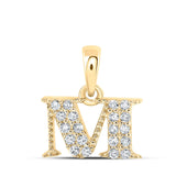 10kt Yellow Gold Womens Round Diamond M Initial Letter Pendant 1/10 Cttw