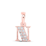 10kt Rose Gold Womens Round Diamond N Initial Letter Pendant 1/20 Cttw