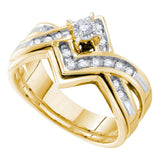 14kt Yellow Gold Round Diamond Bridal Wedding Ring Band Set 1/4 Cttw