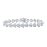 10kt White Gold Womens Round Diamond Heart Bracelet 2-5/8 Cttw