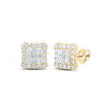 10kt Yellow Gold Womens Round Diamond Square Earrings 1-1/3 Cttw