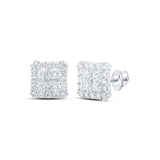10kt White Gold Womens Round Diamond Square Earrings 1-1/3 Cttw