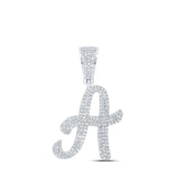 10kt White Gold Mens Round Diamond A Initial Letter Charm Pendant 1 Cttw