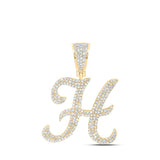 10kt Yellow Gold Womens Round Diamond H Initial Letter Pendant 1-1/5 Cttw