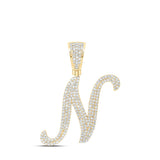 10kt Yellow Gold Mens Round Diamond N Initial Letter Charm Pendant 1 Cttw