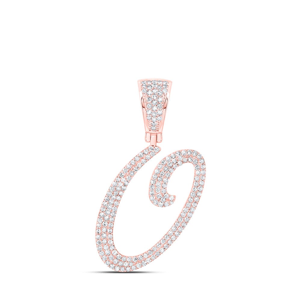 10kt Rose Gold Mens Round Diamond O Initial Letter Charm Pendant 7/8 Cttw