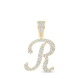 10kt Yellow Gold Mens Round Diamond R Initial Letter Charm Pendant 1 Cttw