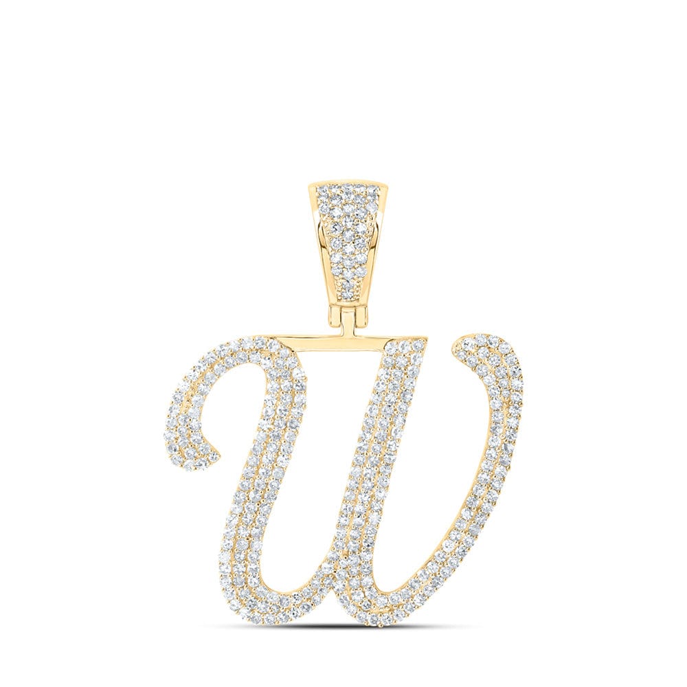 10kt Yellow Gold Mens Round Diamond W Initial Letter Charm Pendant 1-1/4 Cttw
