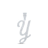 10kt White Gold Mens Round Diamond Y Initial Letter Charm Pendant 7/8 Cttw