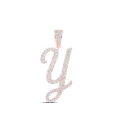 10kt Rose Gold Mens Round Diamond Y Initial Letter Charm Pendant 7/8 Cttw