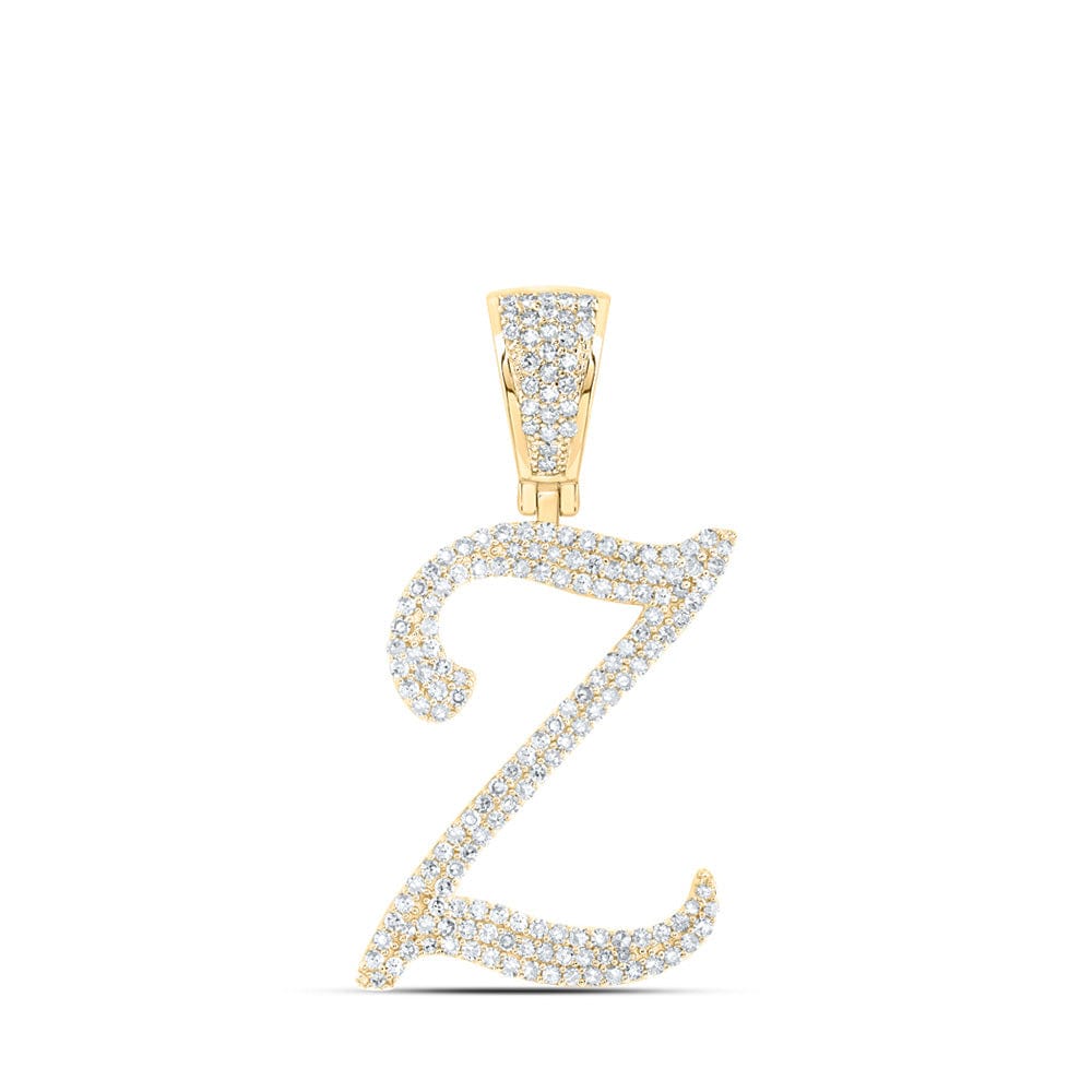 10kt Yellow Gold Mens Round Diamond Z Initial Letter Charm Pendant 7/8 Cttw