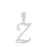 10kt White Gold Mens Round Diamond Z Initial Letter Charm Pendant 7/8 Cttw