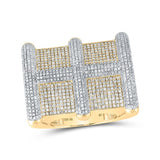 10kt Yellow Gold Mens Round Diamond Big Look Square Cluster Ring 3 Cttw