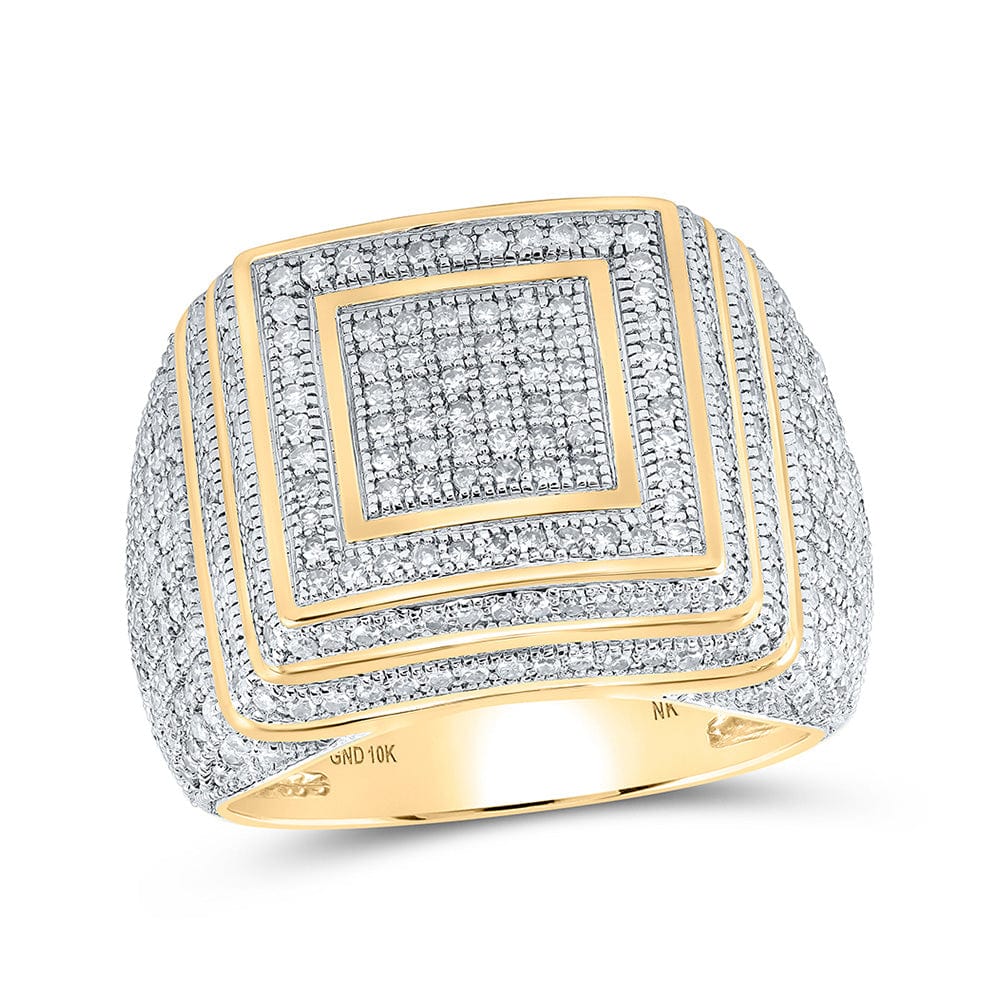 10kt Yellow Gold Mens Round Diamond Square Ring 1-7/8 Cttw