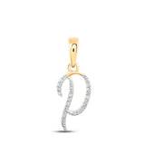 10kt Yellow Gold Womens Round Diamond P Initial Letter Pendant 1/12 Cttw
