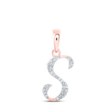 10kt Rose Gold Womens Round Diamond S Initial Letter Pendant 1/12 Cttw
