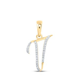 10kt Yellow Gold Womens Round Diamond V Initial Letter Pendant 1/10 Cttw