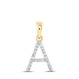 10kt Yellow Gold Womens Round Diamond A Initial Letter Pendant 1/10 Cttw