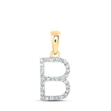 10kt Yellow Gold Womens Round Diamond B Initial Letter Pendant 1/8 Cttw
