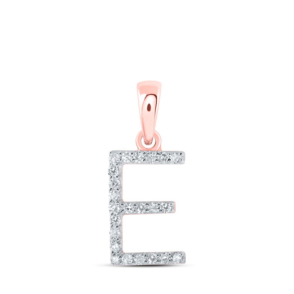 10kt Rose Gold Womens Round Diamond E Initial Letter Pendant 1/10 Cttw