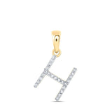 10kt Yellow Gold Womens Round Diamond H Initial Letter Pendant 1/10 Cttw